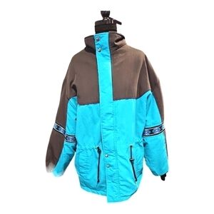 Vintage Western Frontier black teal Aztec parka jacket sz XL